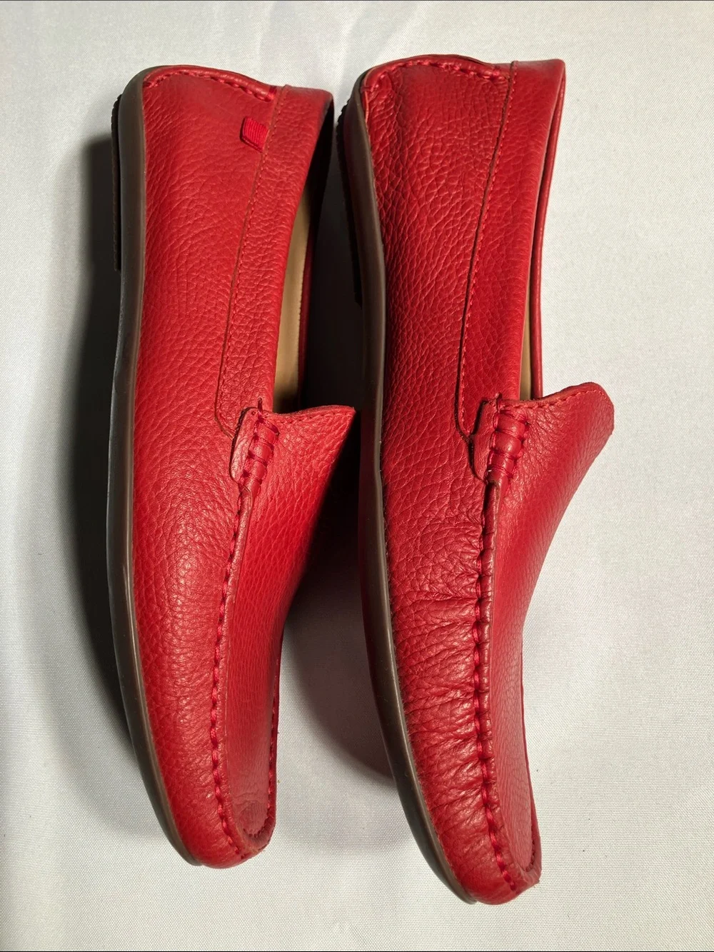 Marc Joseph Red Pebbled Leather Slip-On Loafers